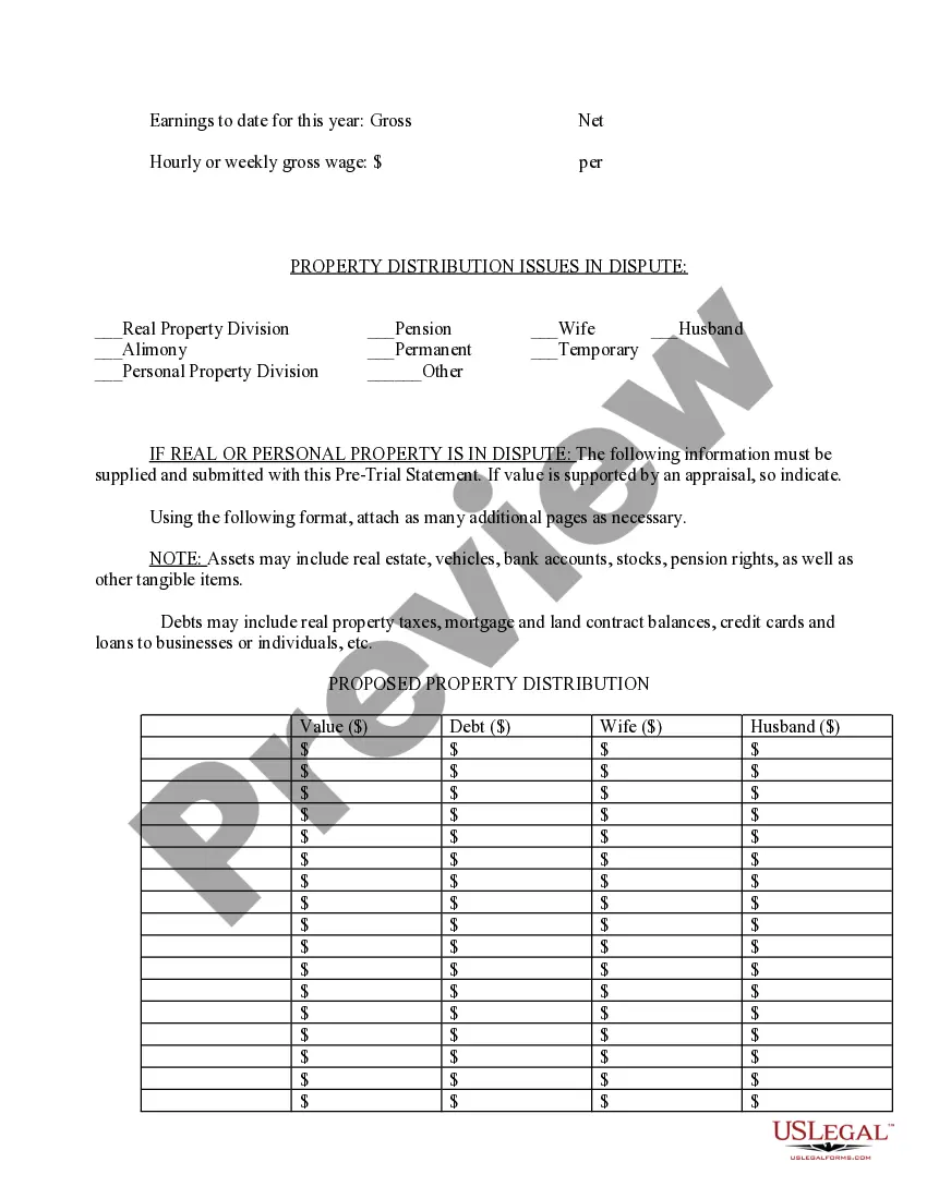 Preview Domestic Relations - Pretrial Statement