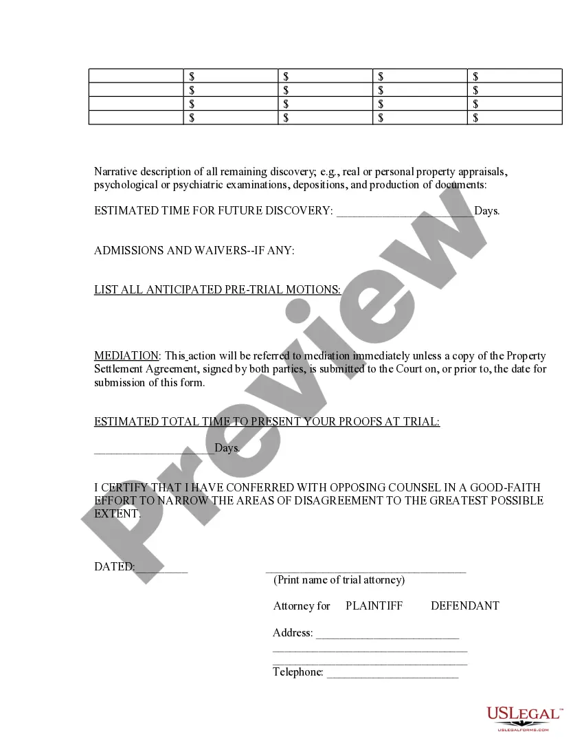 Preview Domestic Relations - Pretrial Statement