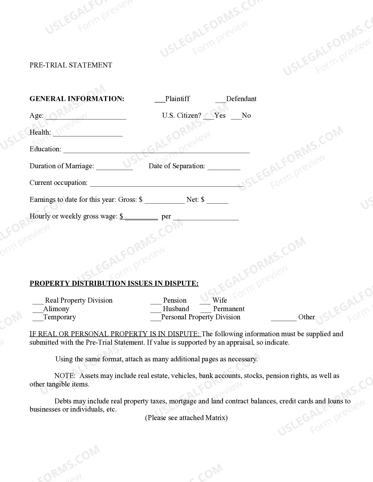 Preview Domestic relations - Pretrial Statements