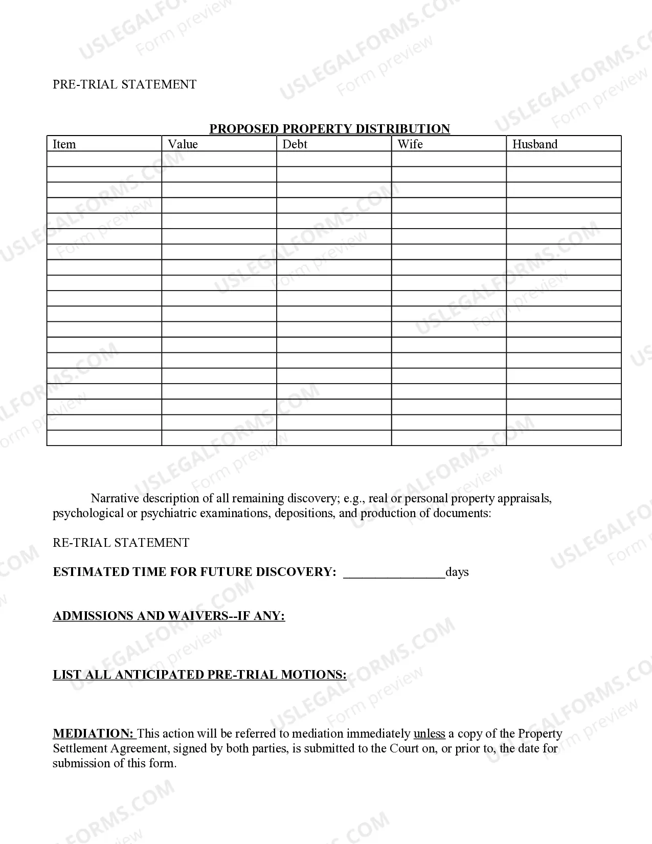 Preview Domestic relations - Pretrial Statements
