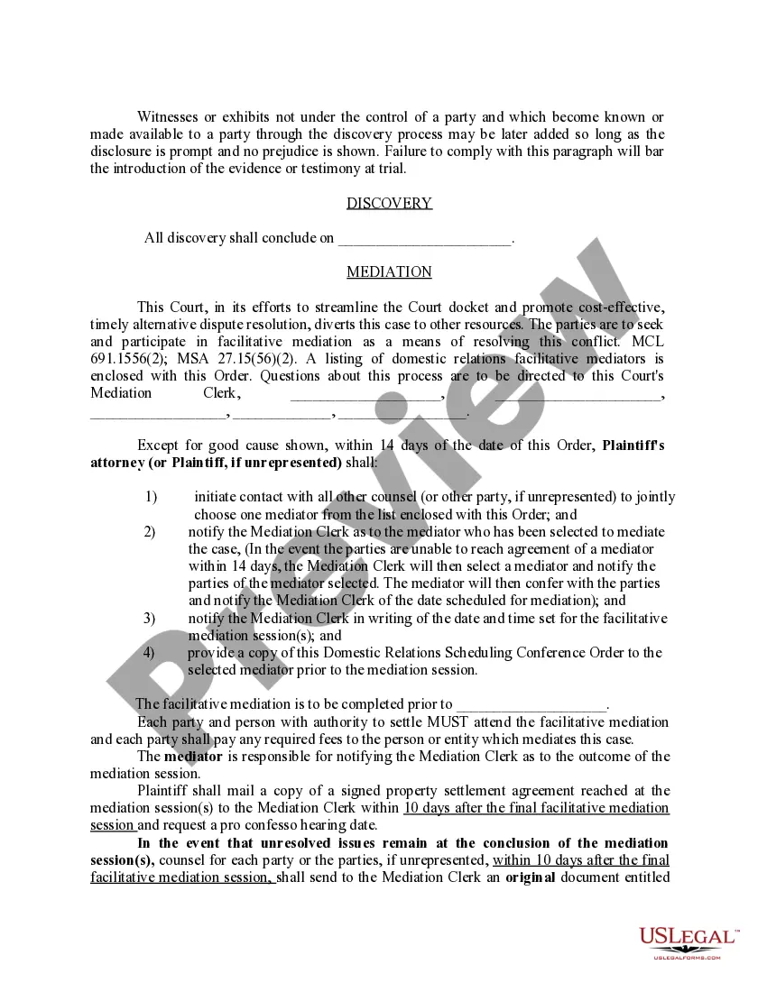 Get Domestic Relations - Scheduling Conference Order Preview Domestic Relations - Scheduling Conference Order