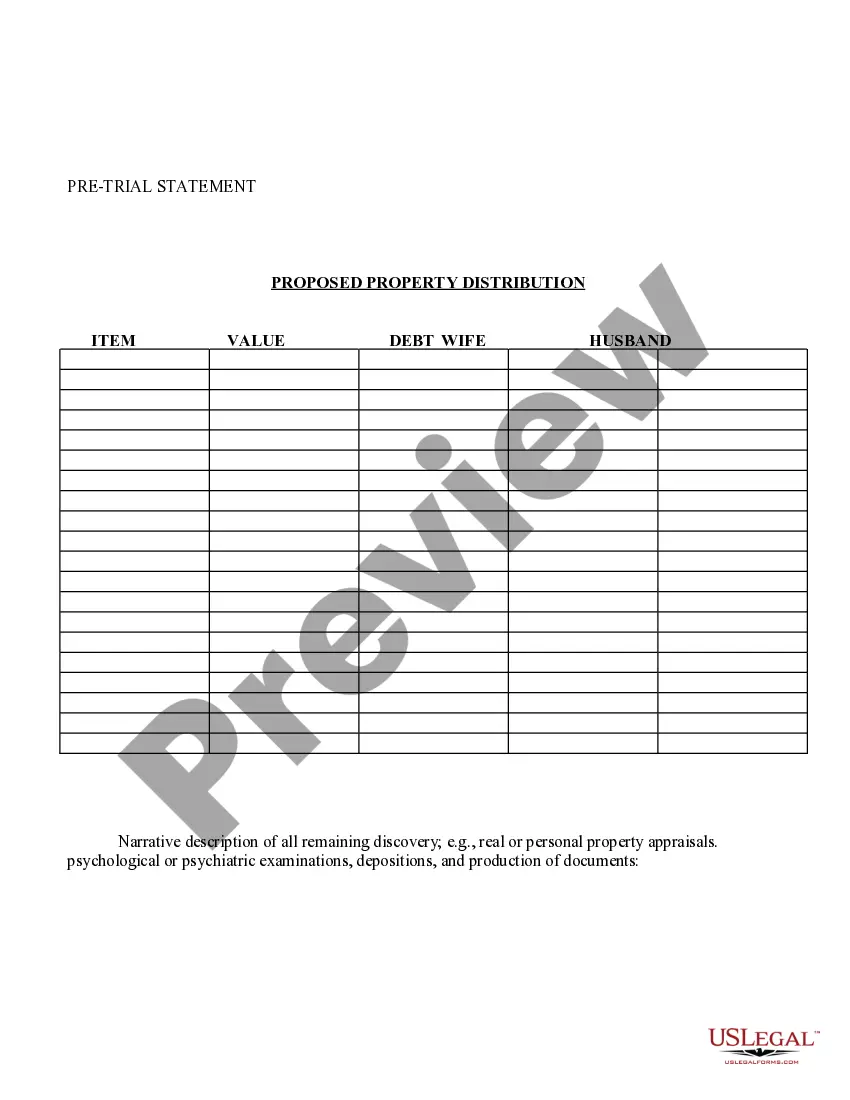Preview Domestic Relations Pretrial Statement