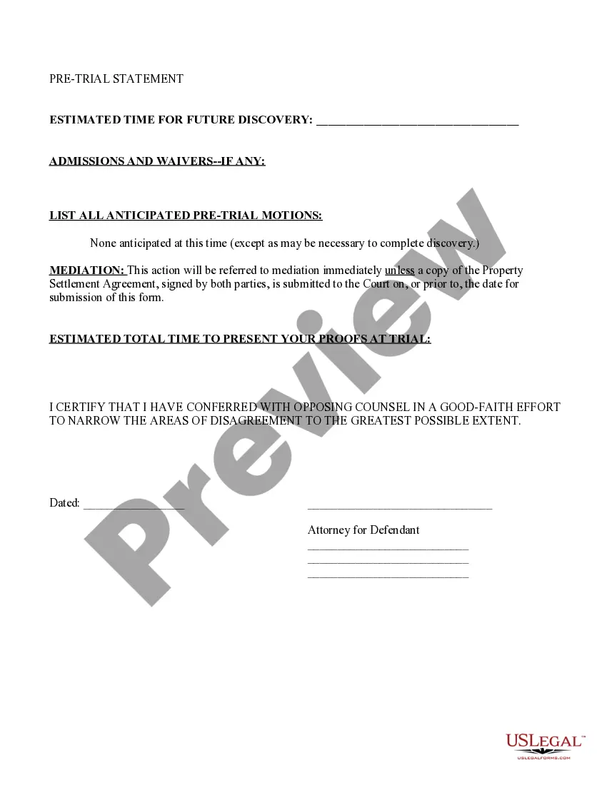 Preview Domestic Relations Pretrial Statement