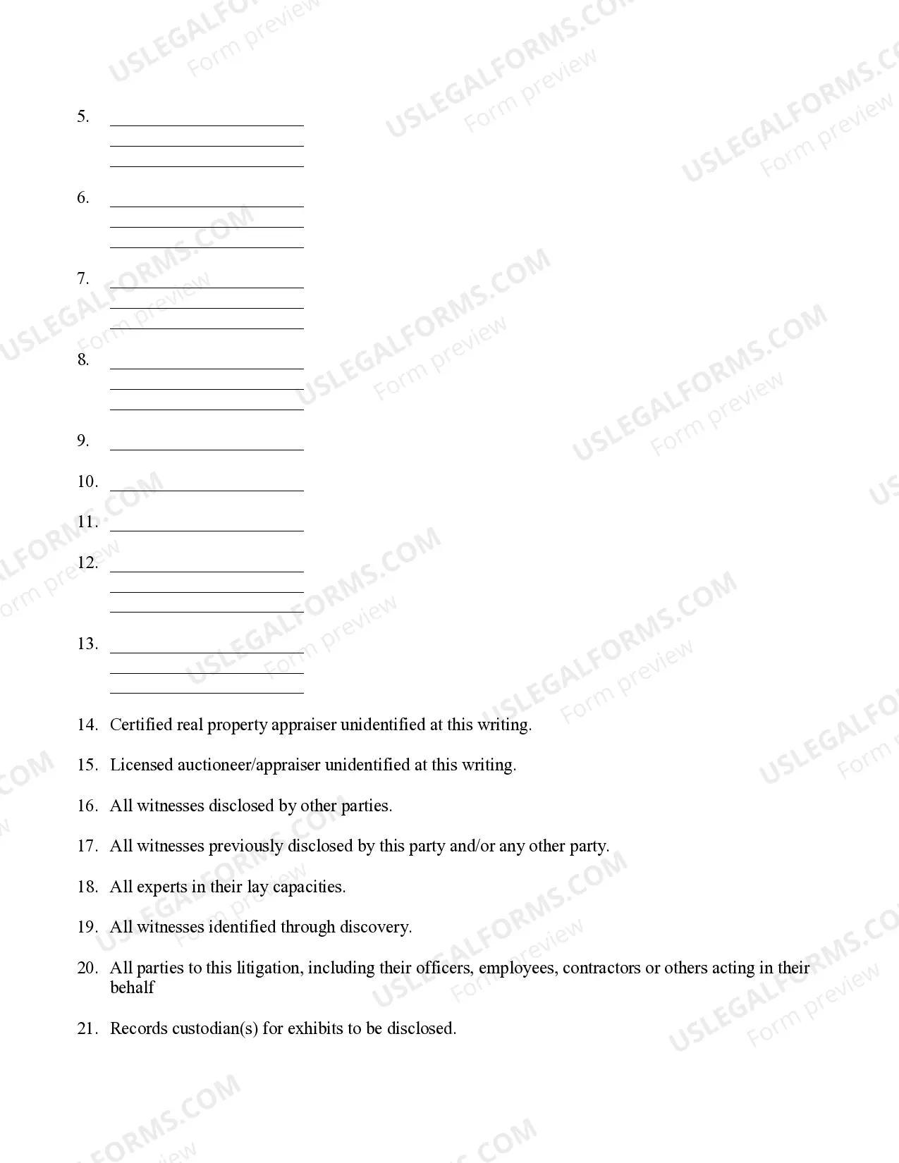 Preview Defendant's Witness and Exhibit List