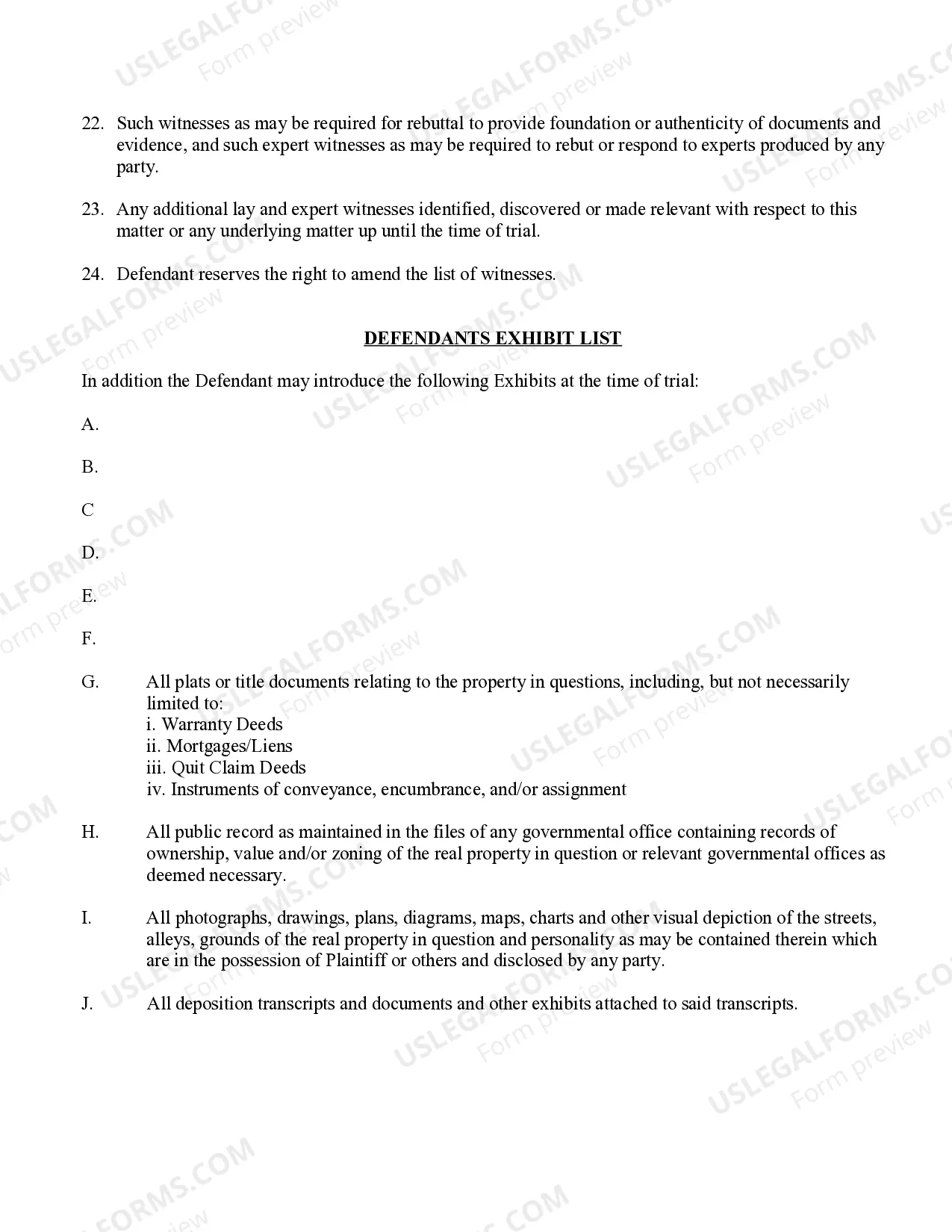 Preview Defendant's Witness and Exhibit List