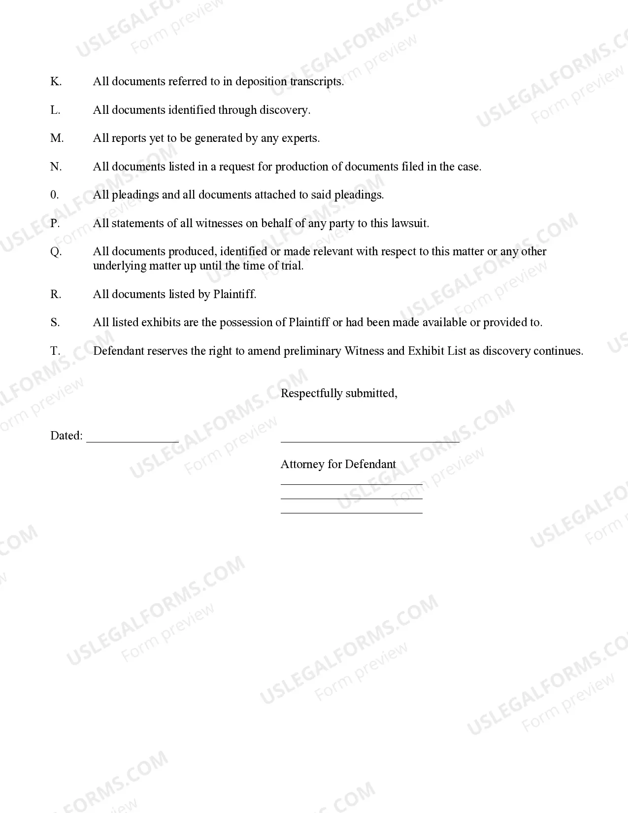 Preview Defendant's Witness and Exhibit List