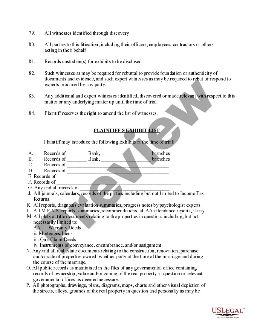 Preview Plaintiff's Witness and Exhibit List