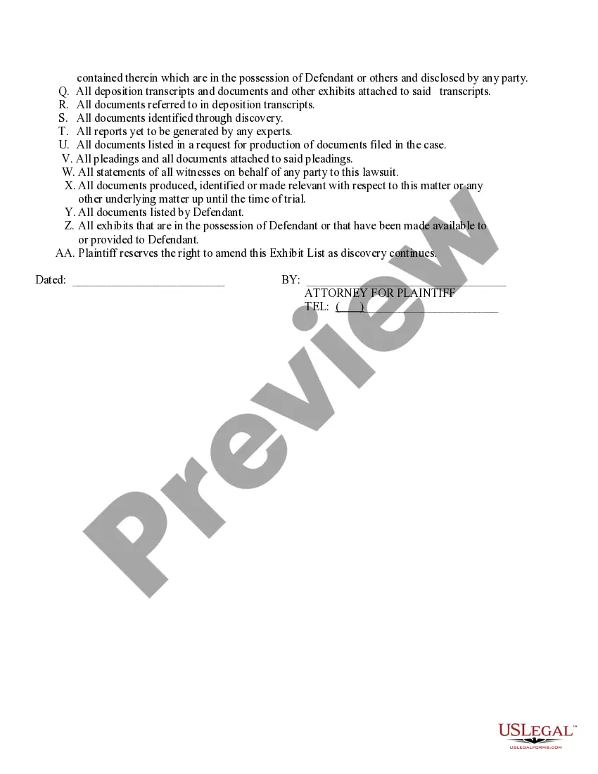Preview Plaintiff's Witness and Exhibit List