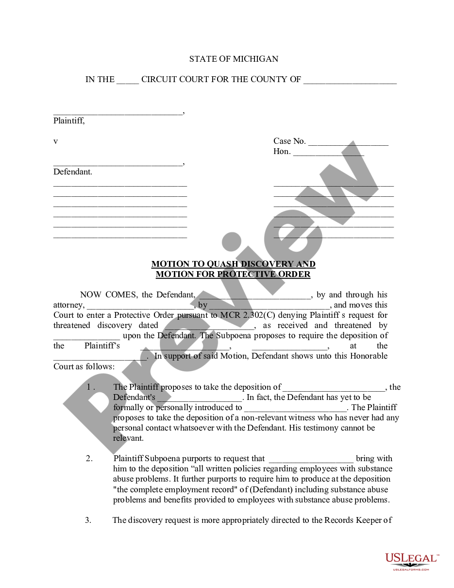 page 0 Motion to Quash Discovery - Motion for Protective Order preview