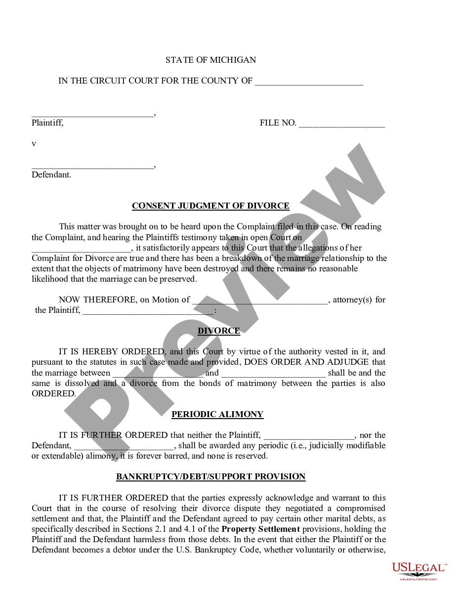 Michigan Consent Judgment Of Divorce Judgement Of Divorce Form
