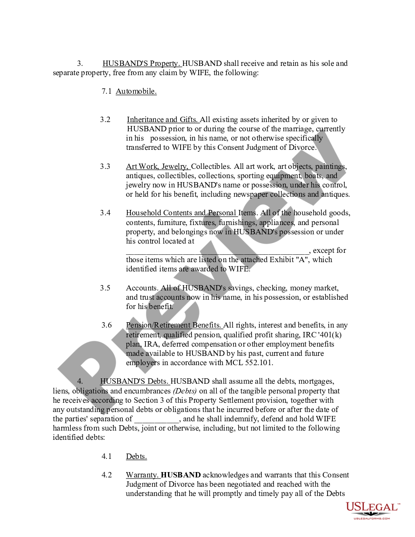 Michigan Consent Judgment Of Divorce Judgement Of Divorce Form Michigan Us Legal Forms 0133