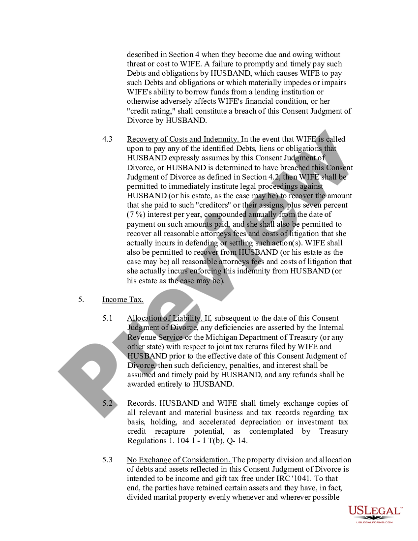 Michigan Consent Judgment Of Divorce Judgement Of Divorce Form Michigan Us Legal Forms 3689