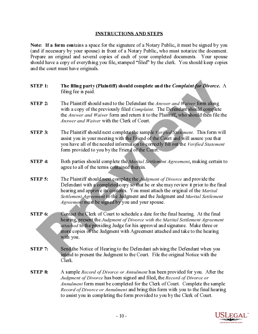 Preview Michigan No-Fault Uncontested Agreed Divorce Package for Dissolution of Marriage with Adult Children and with or without Property and Debts