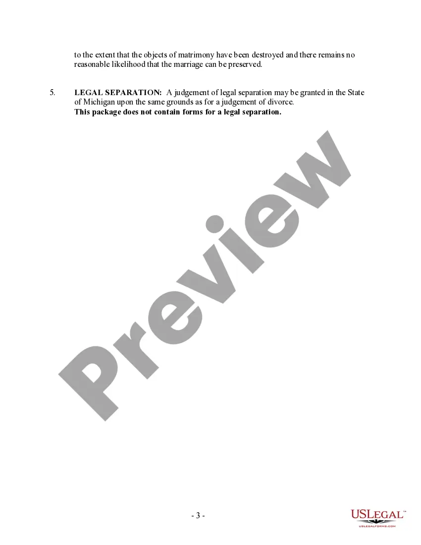 Preview Michigan No-Fault Uncontested Agreed Divorce Package for Dissolution of Marriage with Adult Children and with or without Property and Debts