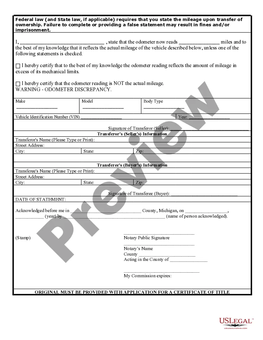 Preview Bill of Sale for Automobile or Vehicle including Odometer Statement and Promissory Note