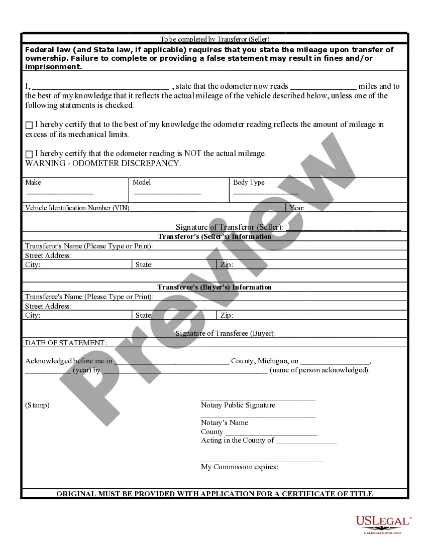 Get Bill of Sale of Automobile and Odometer Statement Preview Bill of Sale of Automobile and Odometer Statement