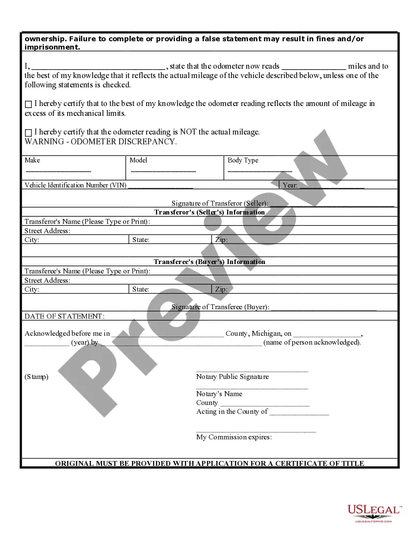 Preview Bill of Sale of Automobile and Odometer Statement for As-Is Sale