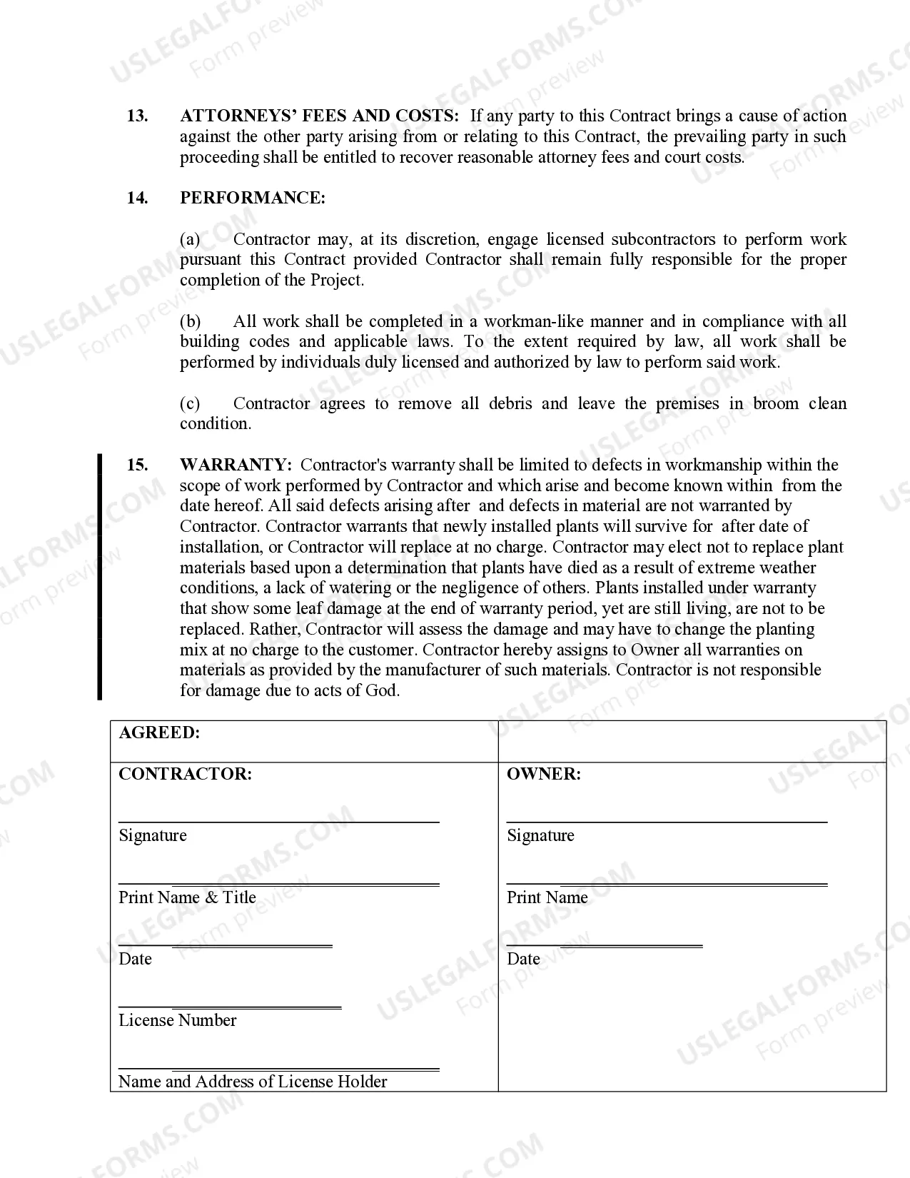 Preview Landscape Contract for Contractor