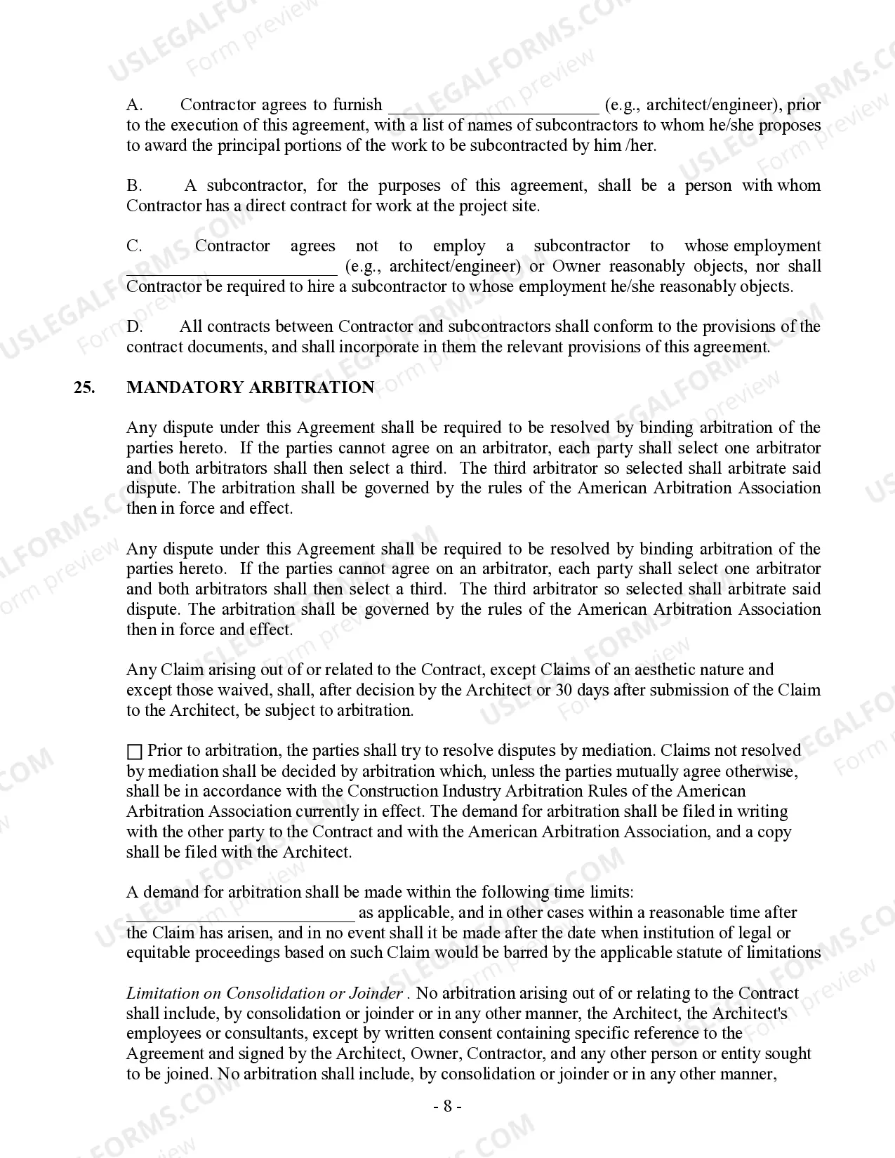 Preview Commercial Contract for Contractor