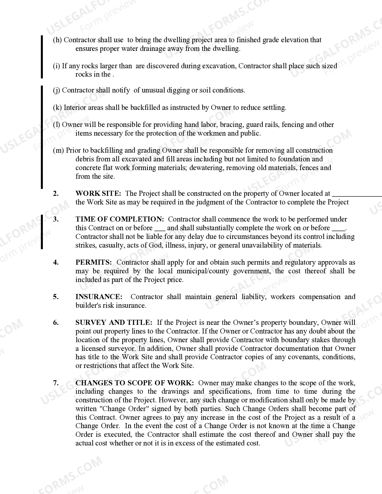 Preview Excavator Contract for Contractor