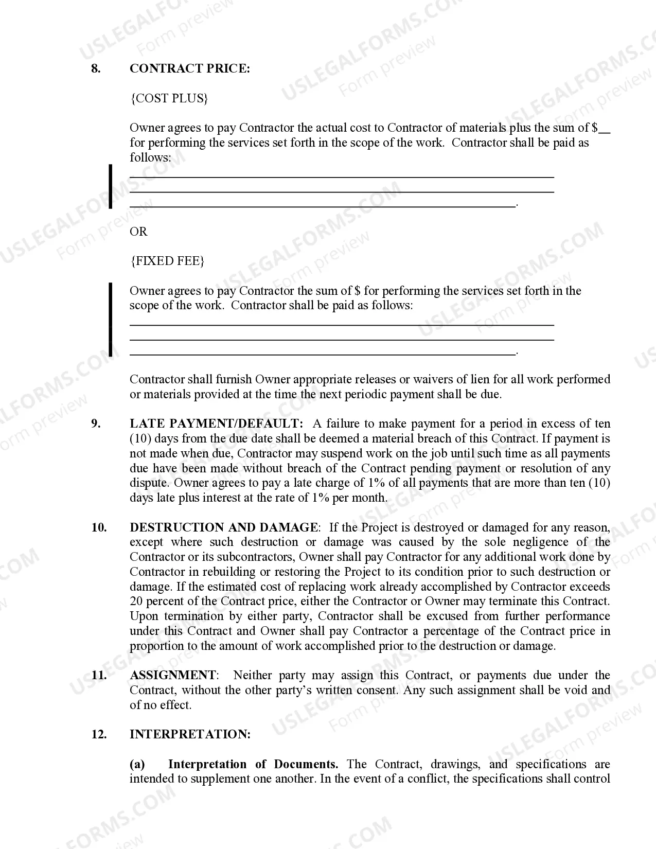Preview Excavator Contract for Contractor