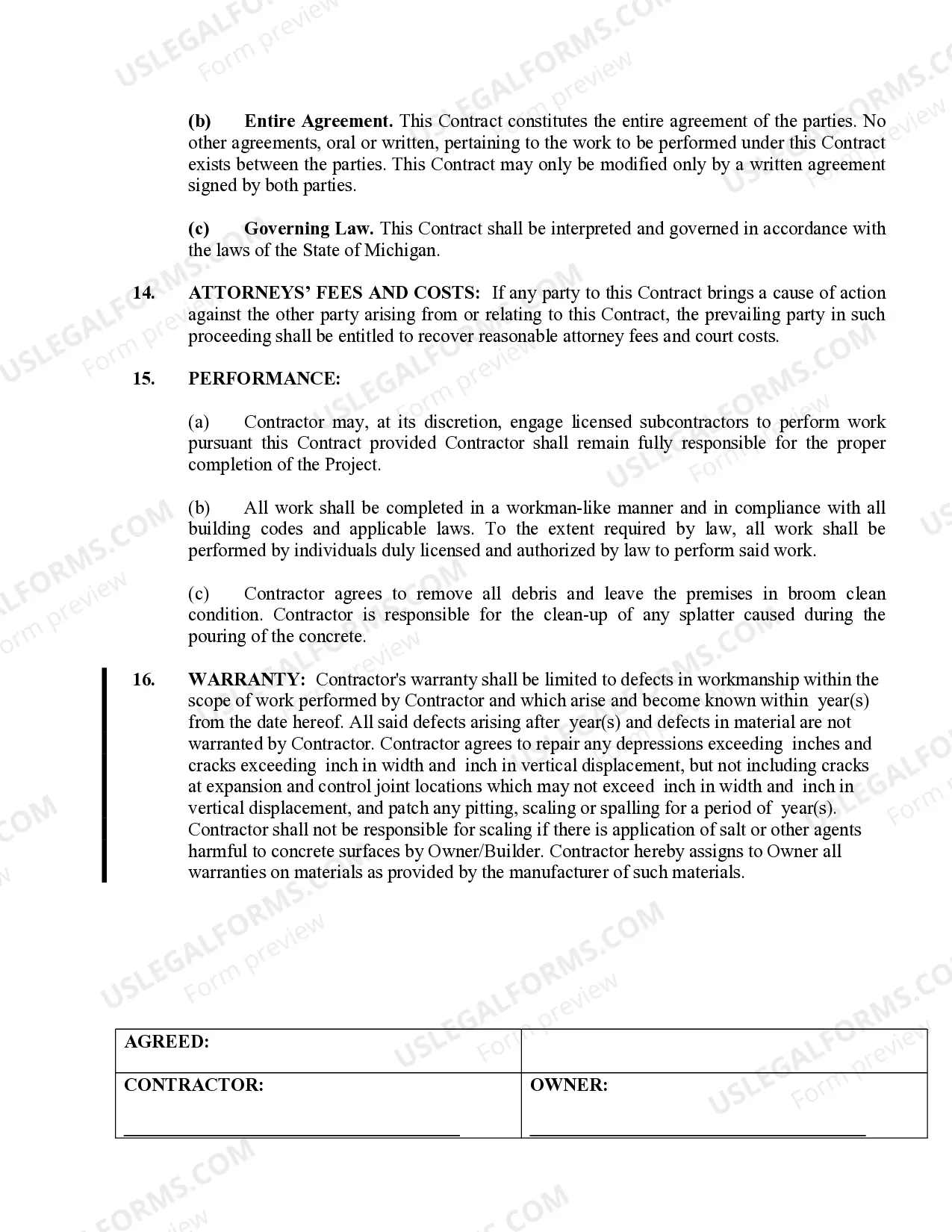 Preview Concrete Mason Contract for Contractor