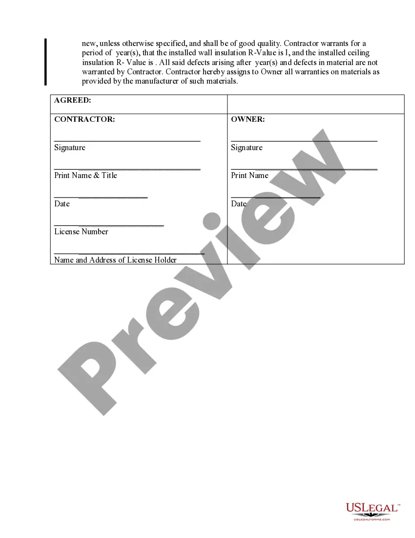 Preview Insulation Contract for Contractor