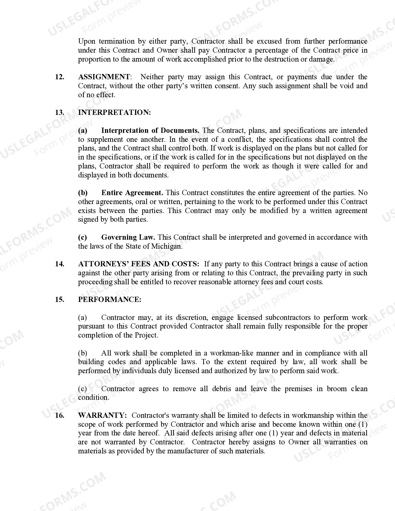 Preview Site Work Contract for Contractor