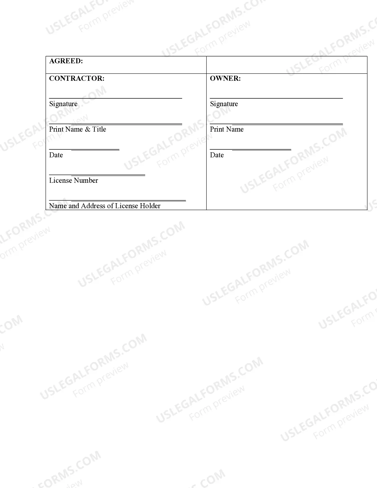 Preview Site Work Contract for Contractor