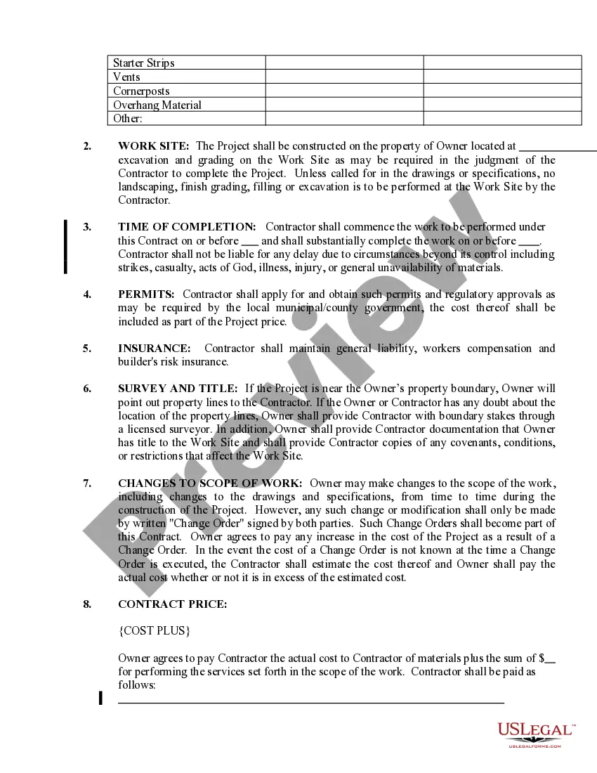 Preview Siding Contract for Contractor