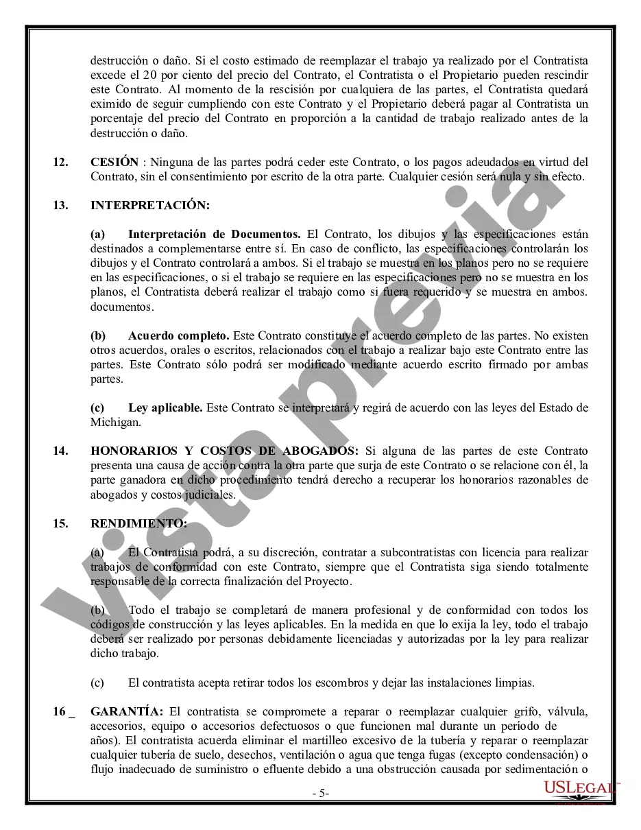 Preview Contrato de plomería para contratista