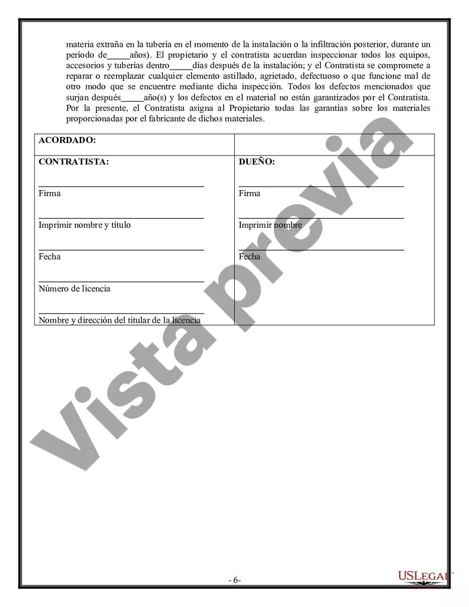 Preview Contrato de plomería para contratista
