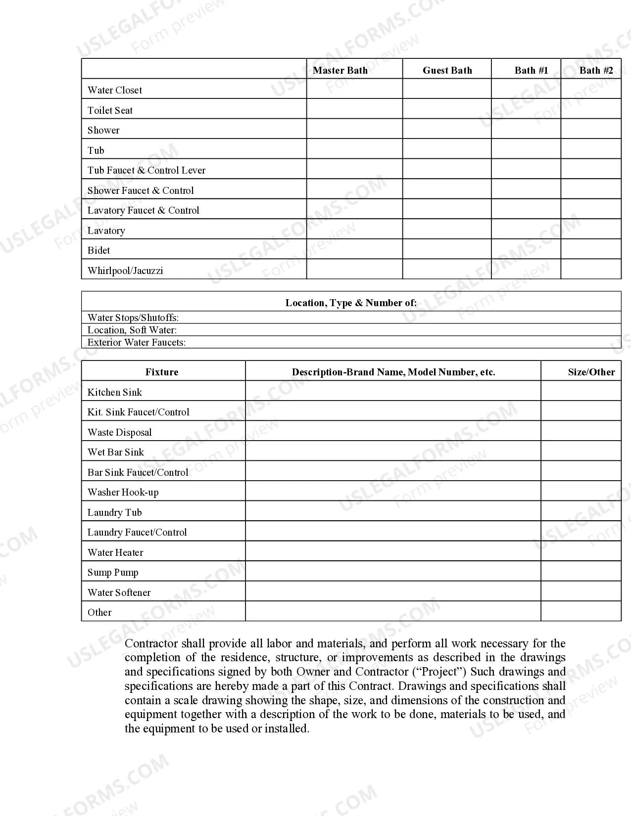Preview Plumbing Contract for Contractor