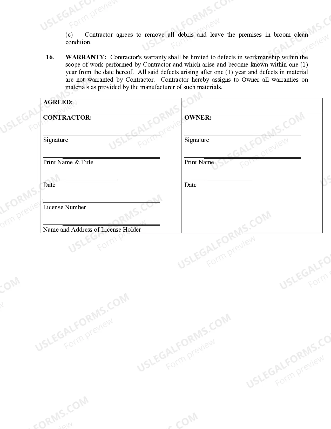 Preview Brick Mason Contract for Contractor