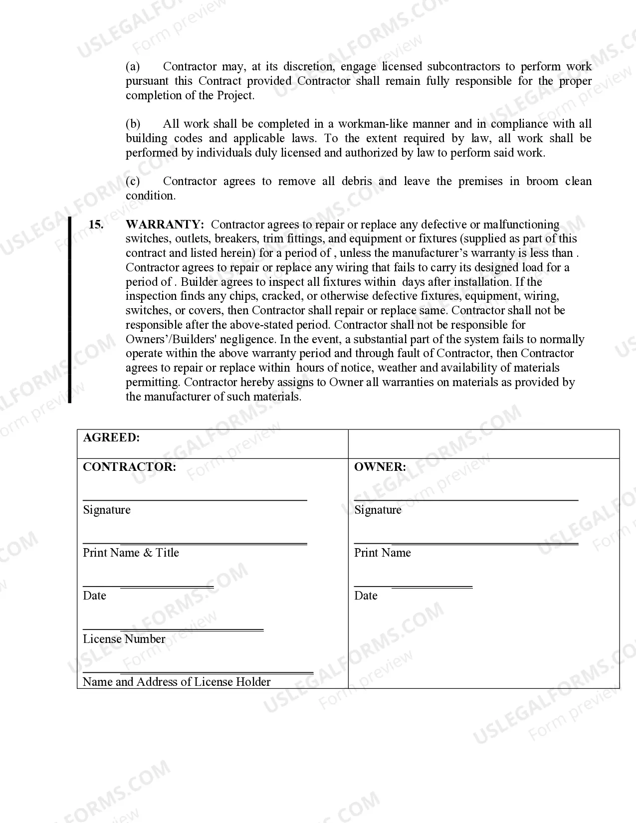 Preview Electrical Contract for Contractor