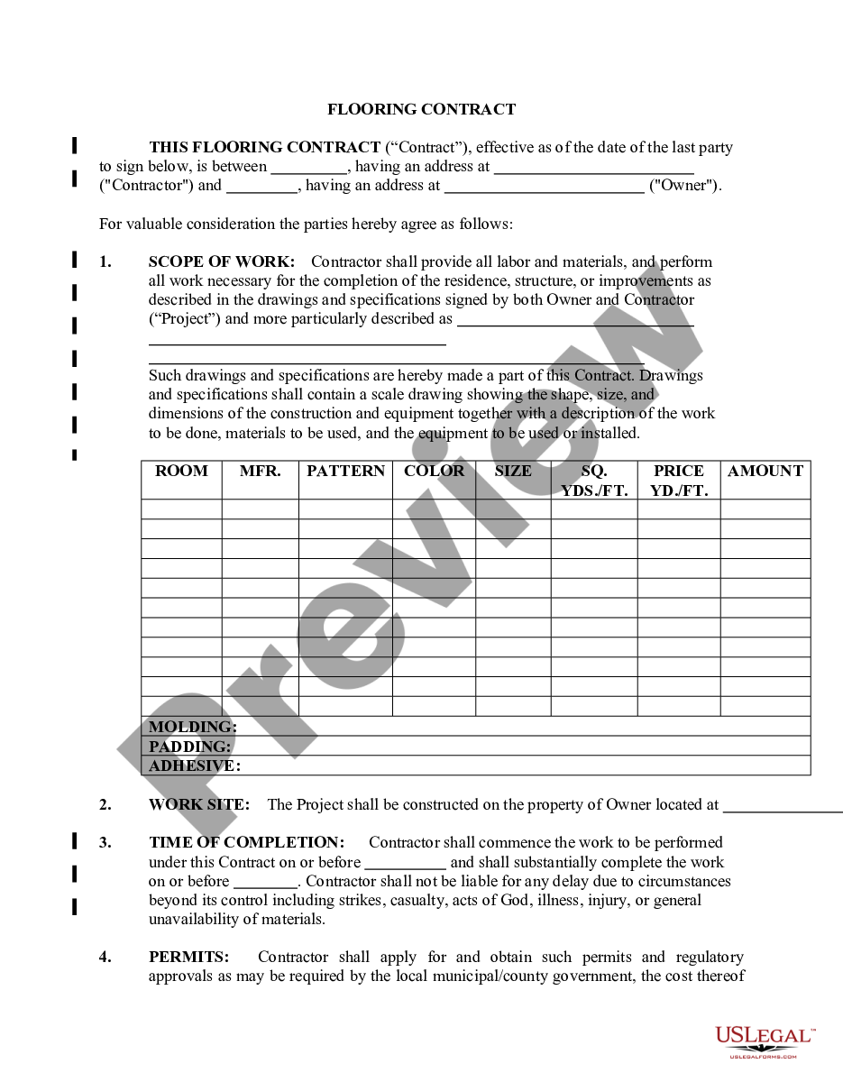 Oakland Michigan Flooring Contract for Contractor US Legal Forms