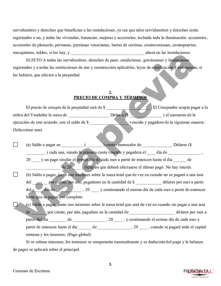 Preview Acuerdo o Contrato de Escritura de Venta y Compra de Bienes Raíces a/k/a Terreno o Contrato de Ejecución