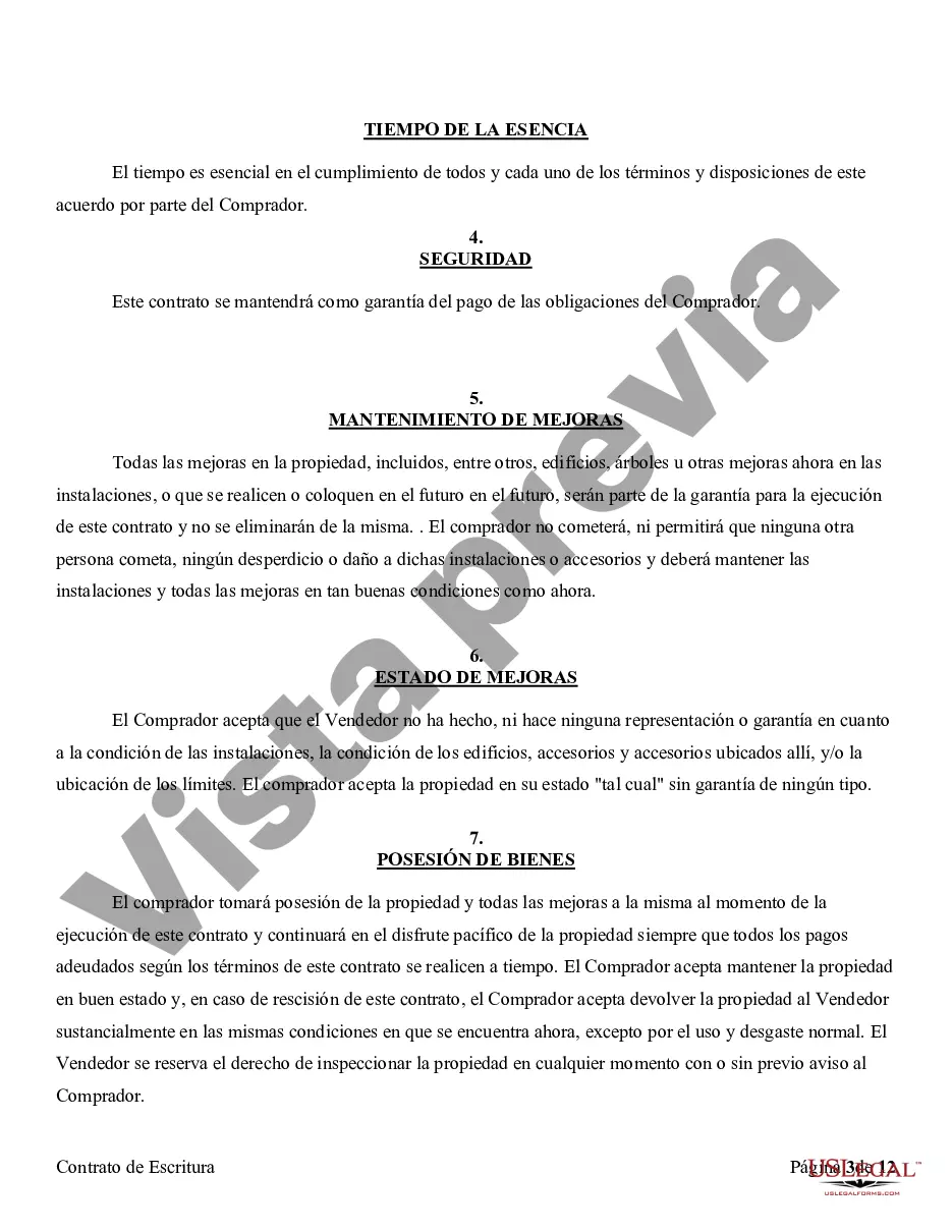 Preview Acuerdo o Contrato de Escritura de Venta y Compra de Bienes Raíces a/k/a Terreno o Contrato de Ejecución