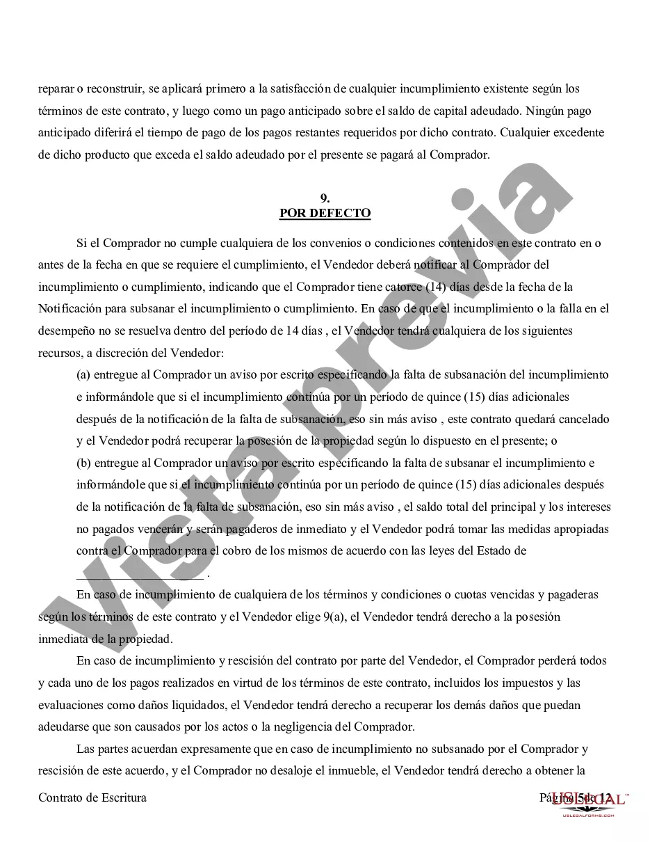 Preview Acuerdo o Contrato de Escritura de Venta y Compra de Bienes Raíces a/k/a Terreno o Contrato de Ejecución