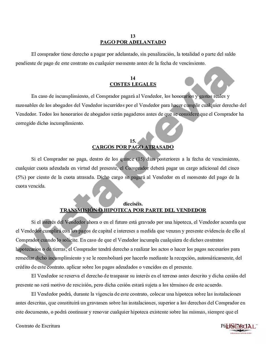 Preview Acuerdo o Contrato de Escritura de Venta y Compra de Bienes Raíces a/k/a Terreno o Contrato de Ejecución