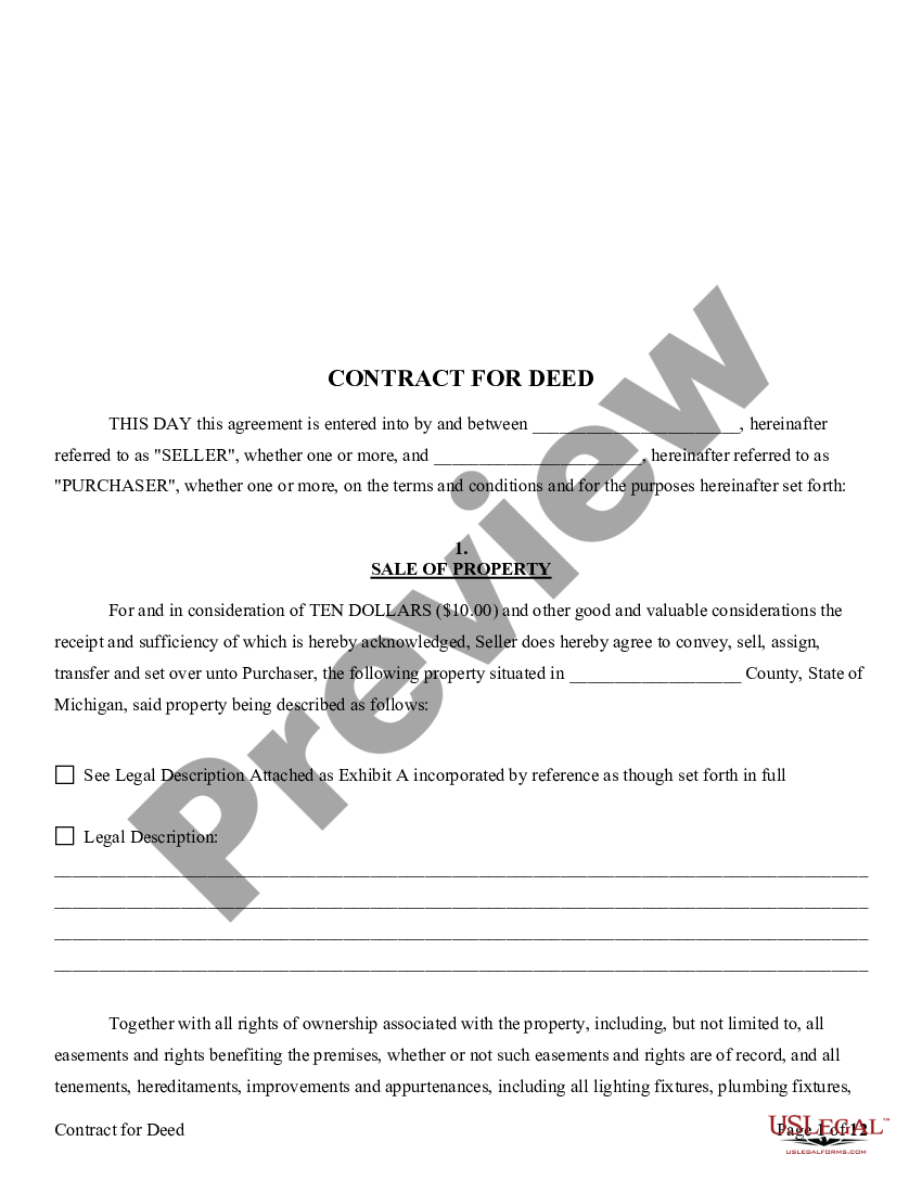 michigan-agreement-or-contract-for-deed-for-sale-and-purchase-of-real