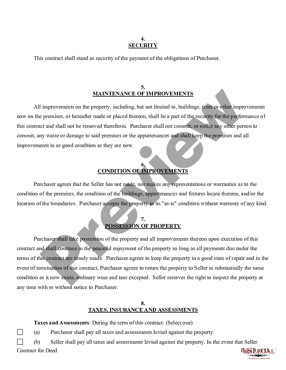 page 2 Agreement or Contract for Deed for Sale and Purchase of Real Estate a/k/a Land or Executory Contract preview