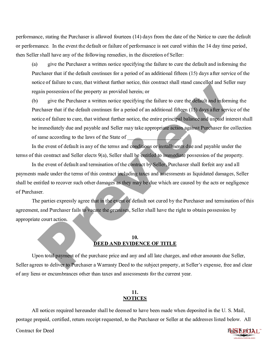 page 4 Agreement or Contract for Deed for Sale and Purchase of Real Estate a/k/a Land or Executory Contract preview