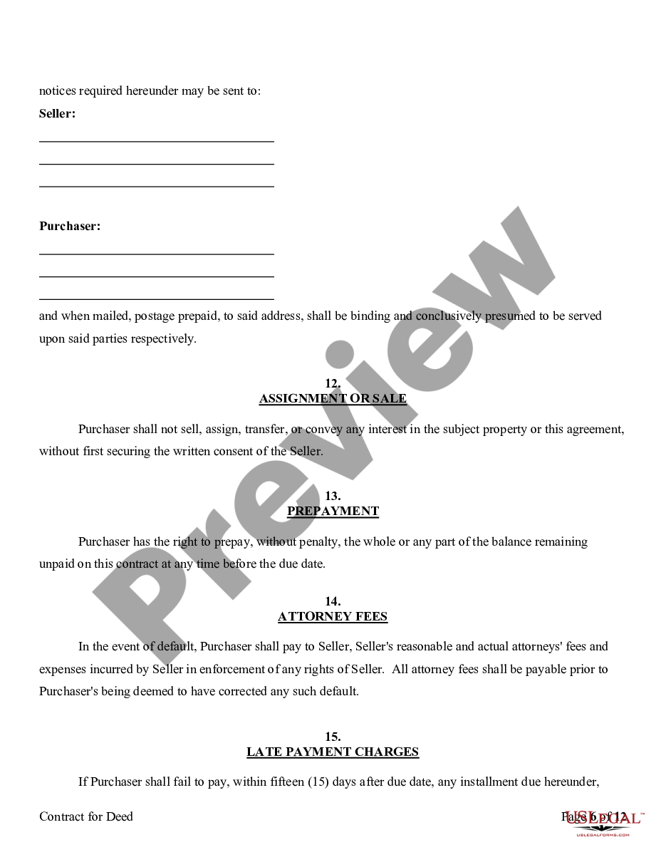 page 5 Agreement or Contract for Deed for Sale and Purchase of Real Estate a/k/a Land or Executory Contract preview