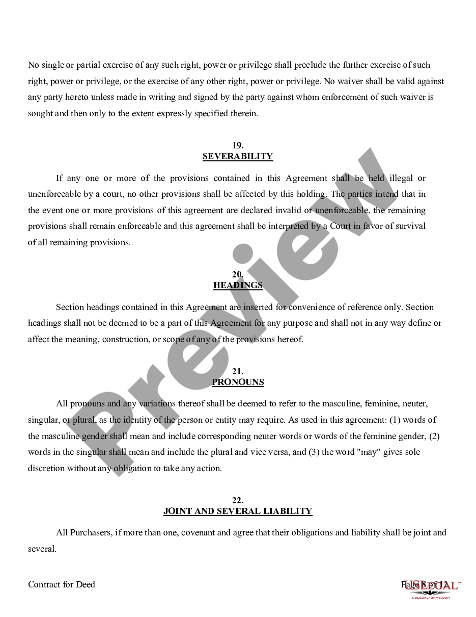 page 7 Agreement or Contract for Deed for Sale and Purchase of Real Estate a/k/a Land or Executory Contract preview