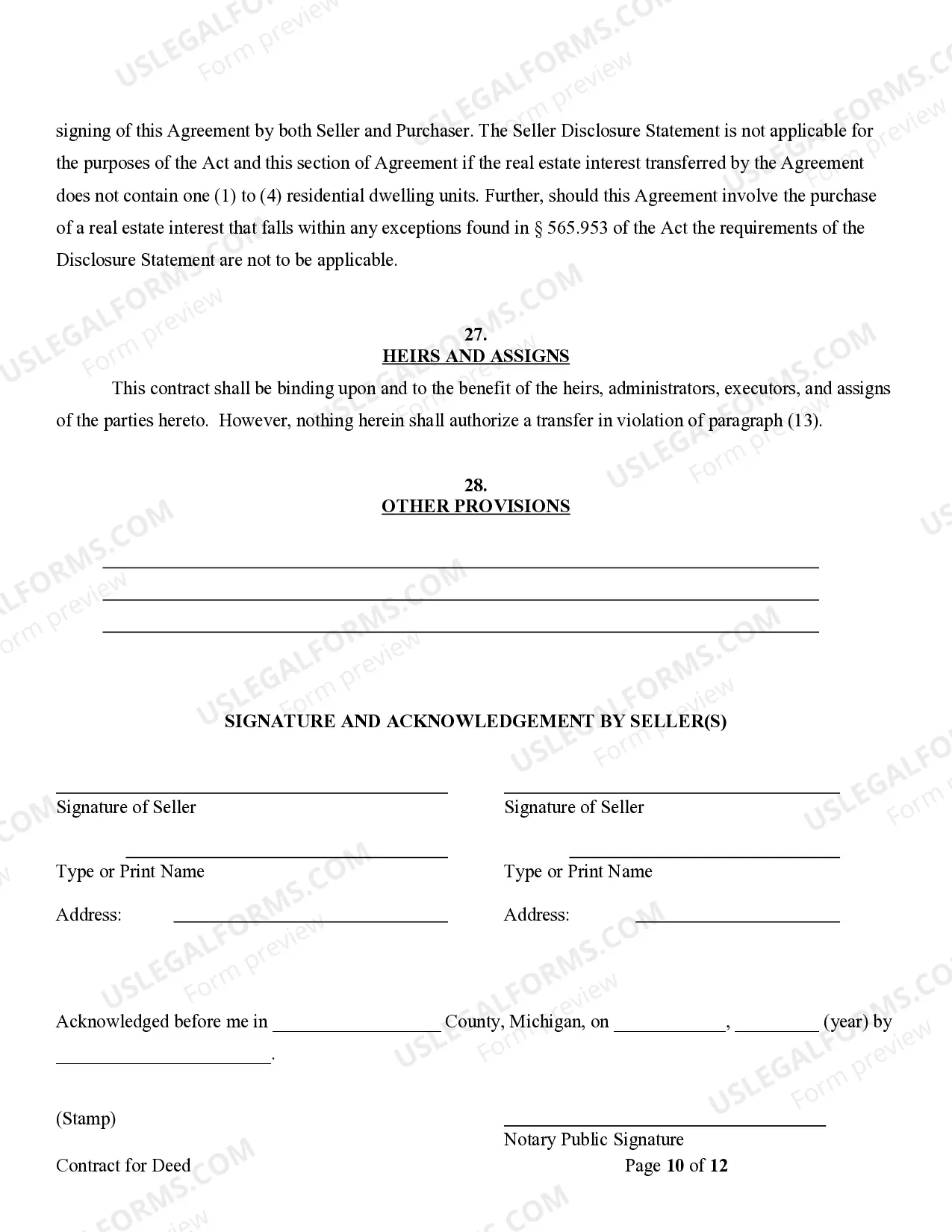 Preview Agreement or Contract for Deed for Sale and Purchase of Real Estate a/k/a Land or Executory Contract