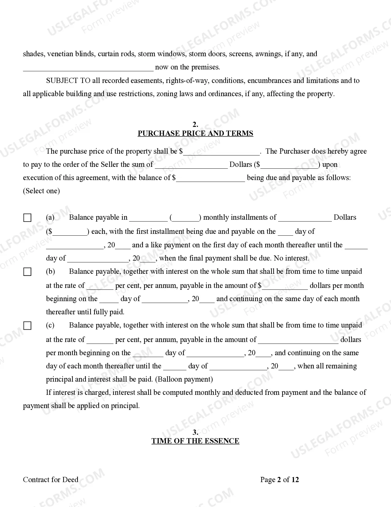 Preview Agreement or Contract for Deed for Sale and Purchase of Real Estate a/k/a Land or Executory Contract