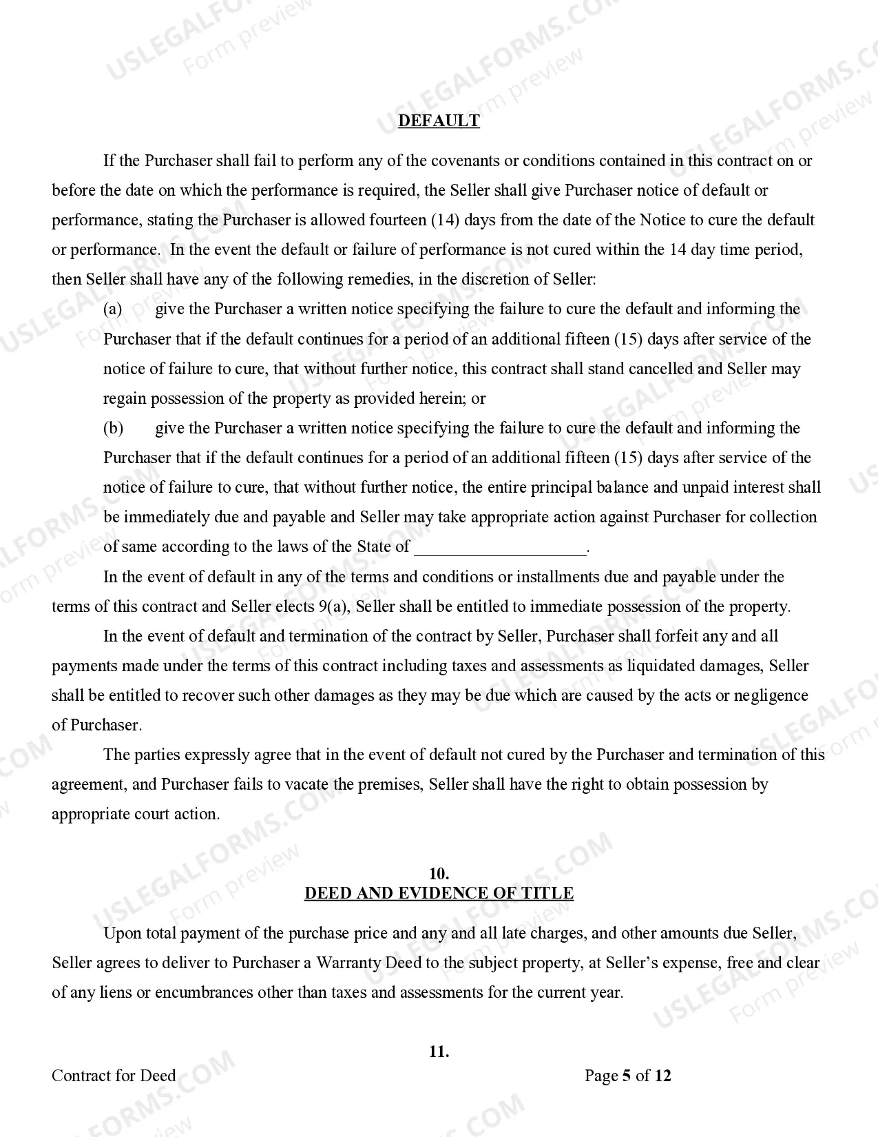 Preview Agreement or Contract for Deed for Sale and Purchase of Real Estate a/k/a Land or Executory Contract