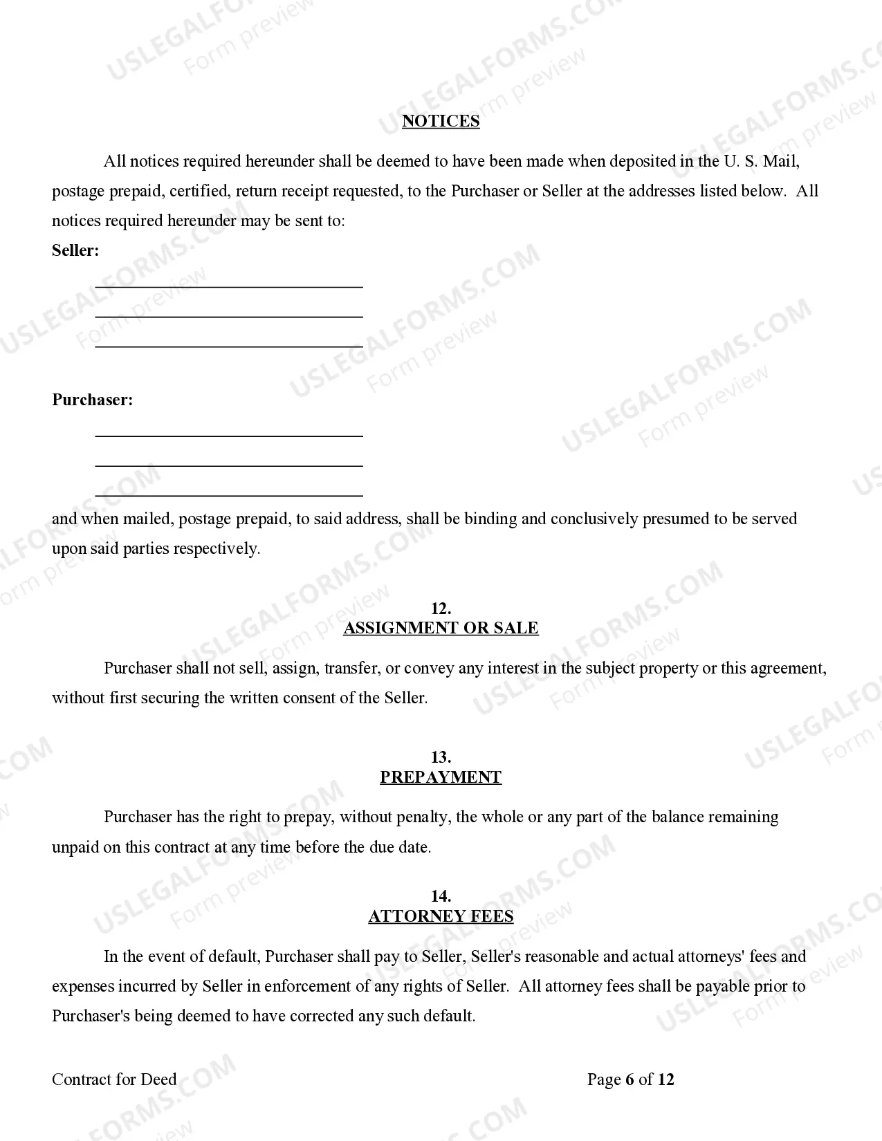 Preview Agreement or Contract for Deed for Sale and Purchase of Real Estate a/k/a Land or Executory Contract