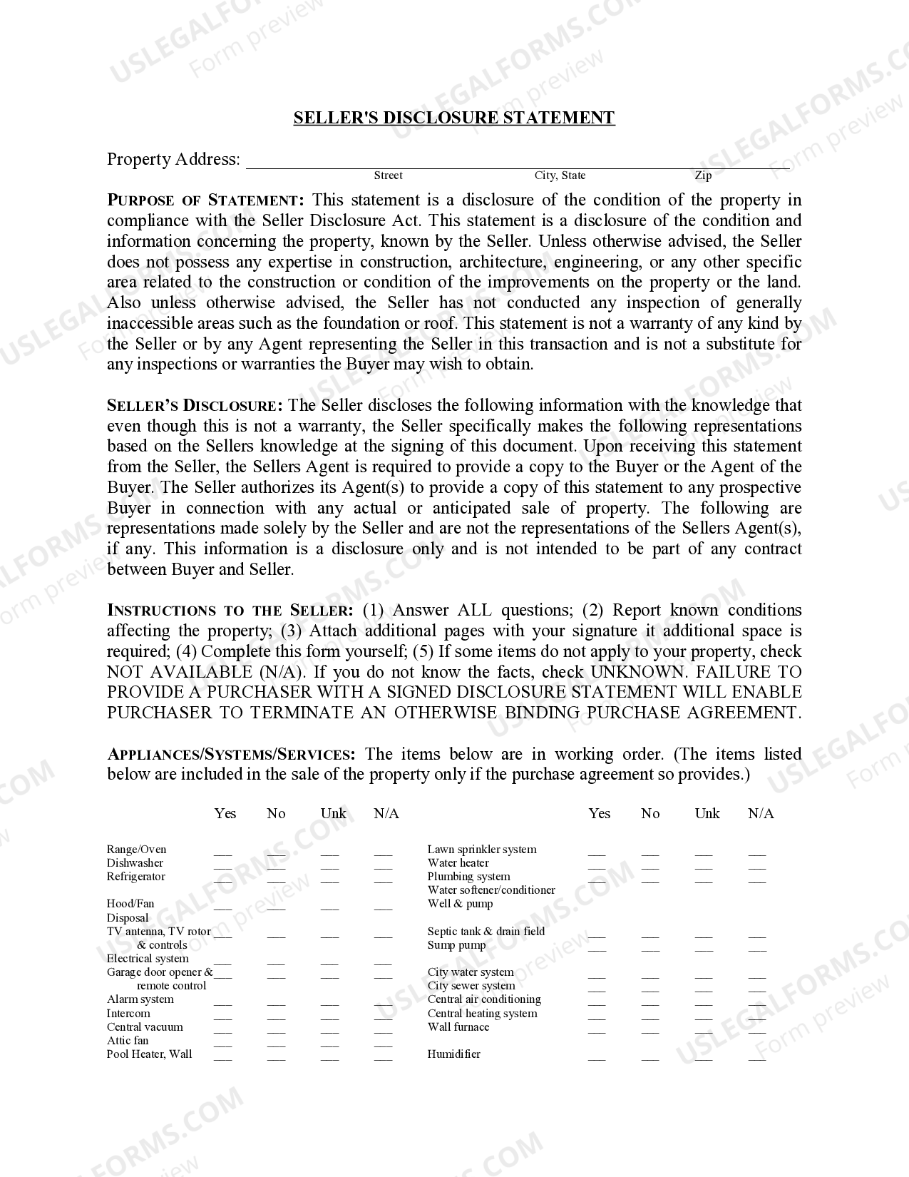 Michigan Seller's Disclosure Statement US Legal Forms